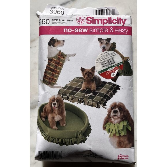 Simplicity Other - Simplicity No Sew Pattern‎ 3960 Dog Bed Coat Collar Jacket Pet Accessories Cat